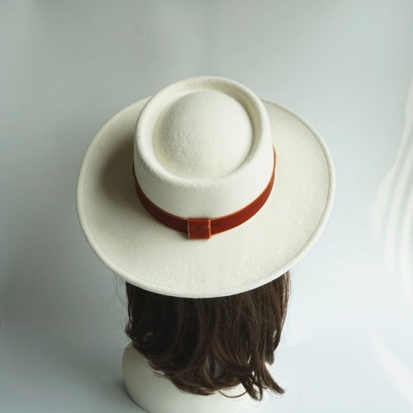 

01910-shi british style winter wool white solid orange ribbon classic fedoras cap men women jazz hat, Blue;gray