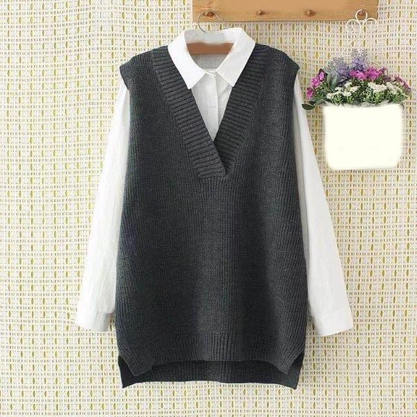 

new women knitted pullover female solid sweater vests casual v neck plus size vests, Black;white