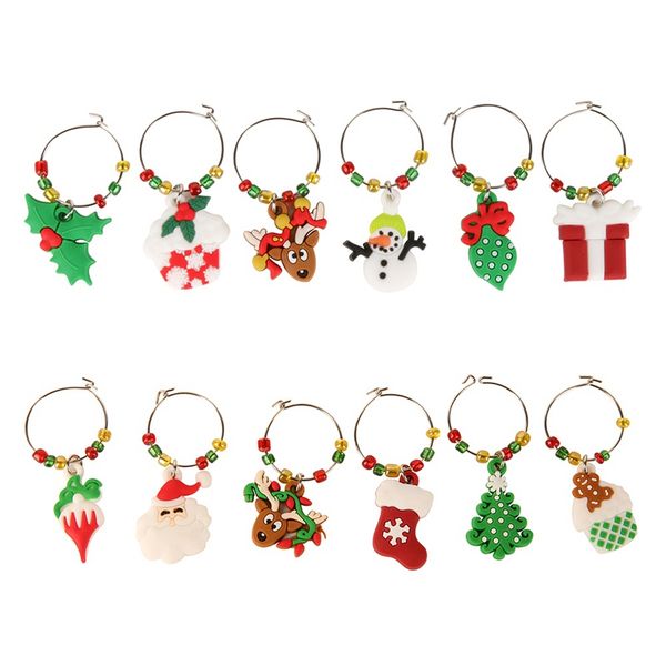 

6pcs/set christmas theme wine glass charms goblet drink markers for champagne wine beer for drinking supplies
