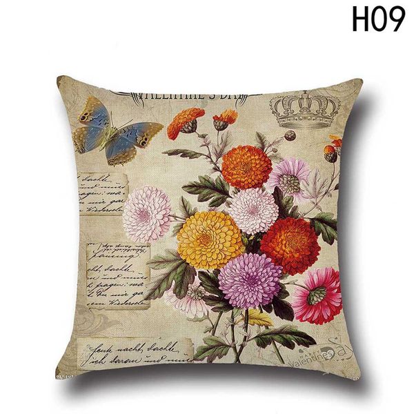 

2018 colorful cotton linen cushion cover vintage style flowers pattern quote pillowcase throw pillow cover home decoration