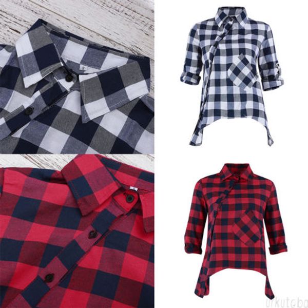 

new spring autumn plaid blouse shirt women pocket plaid shirt long sleeve check ladies fashion casual loose blouse clothes, White