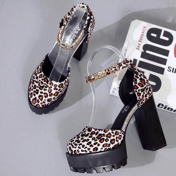 

2020 lepoard women's sandal summer fashion leopard fish mouth buckle hight heel roman shoes de verano para mujer#, Black