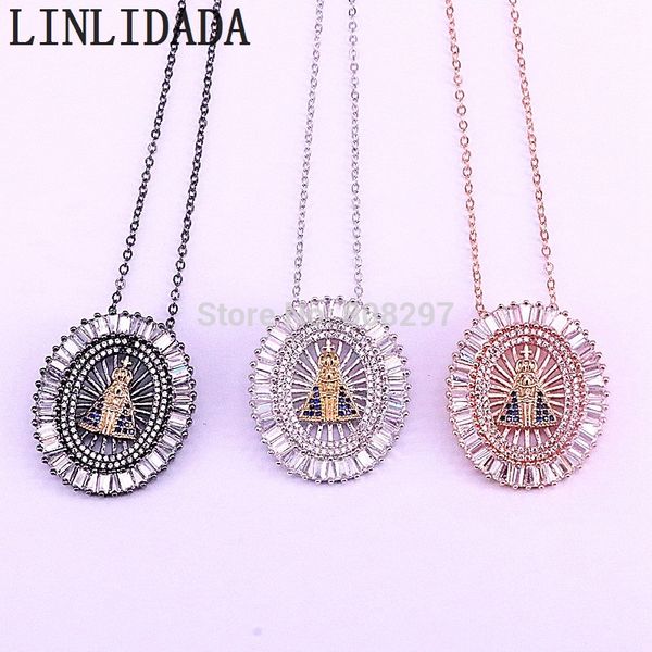 

5pcs fashion jewelry silver /black /rose gold micro pave cz jesus oval pendant necklace for men women