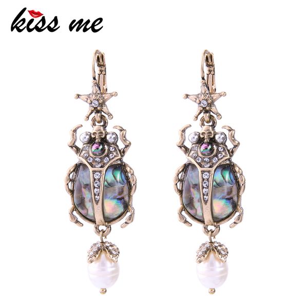 

kiss me cultured pearl star insect earrings 2019 personalized cute statement fashion women jewelry brinco wedding drop earrings, Silver