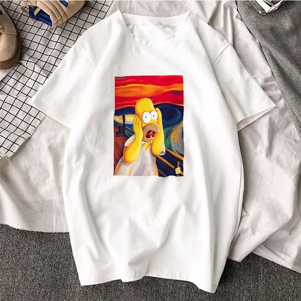 

смешные simpson art t shirt женщины vintage эстетическая tumblr punk kawaii harajuku с коротким рукавом хлопок плюс размер одежды top тройни, White