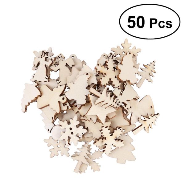 

50pcs wooden christmas tree snowman snowflake unfinished slices hanging ornament diy arts crafts for christmas decoration