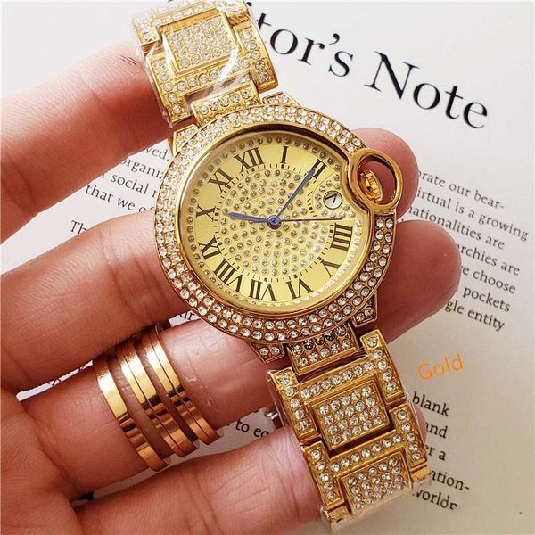 

wholesale men women fashion shinning diamond watch full iced out watches stainless steel couple gift quartz movement wristwatches clock, Slivery;brown