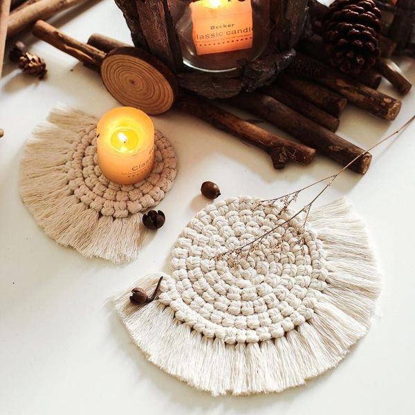 

northern europe macrame cup pad bohemia tablecloth table mat pure handmade cotton braid non-slip insulation mats for kitchen