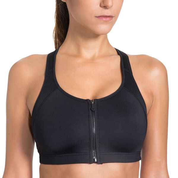 

women's racerback tech pro active bra zipper front wire non padded underwear medium support bra lingerie s~xxl, Red;black
