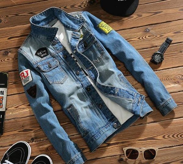 

spring autumn men's clothing long sleeve denim cardigan letter embroidered clothes jacket men's denim outerwear coats top, Black;brown