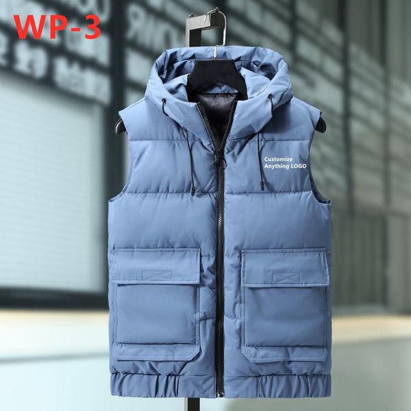 

wp-3 fashion vest men thicken zipper hooded classic hip hop comfortable winter leisure sleeveless college style jacket clothing, Black