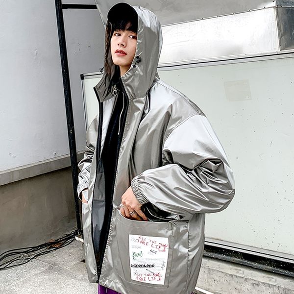 

2019 spring korean version of the campus style fashion trend casual men's long-sleeved loose hooded multi-pocket lapel jacket, Black;brown