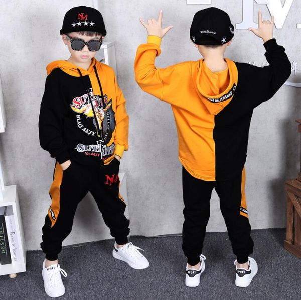 

boys clothing sets for 3 -14 years kids 2 pieces clothes suits children cotton clothing hiphop streetwear dance set sport girls costumes, White