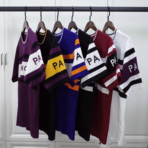 

19ss Luxury Europe 4 Г КОНТРАСТИРОВАНИЕ Париж Вышивка Контраст лоскутное Футболка Мода Му