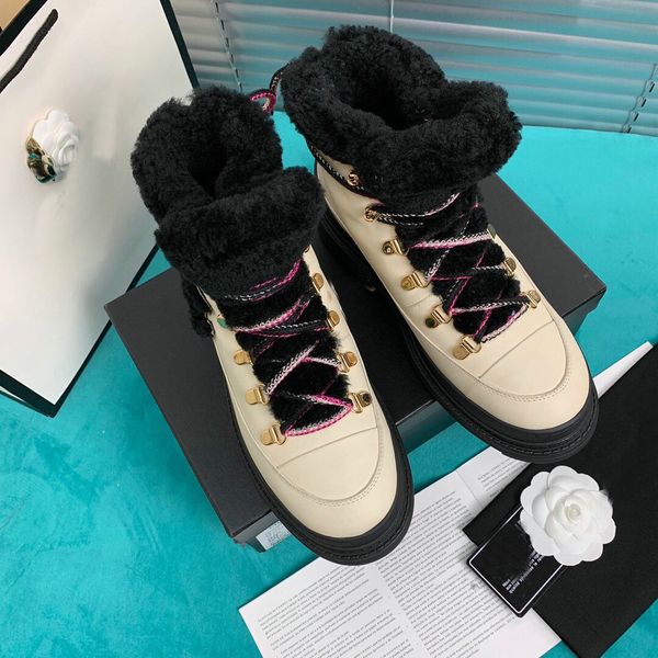 

new women's real calfskin shearling boots ankle boots lace-ups keep warm winter brand shoes luxury designer original boots, Black