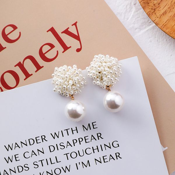 

2019 fashion jewelry elegant hand woven pearl earrings white big pearl drop earrings wedding party earrings for women, Golden
