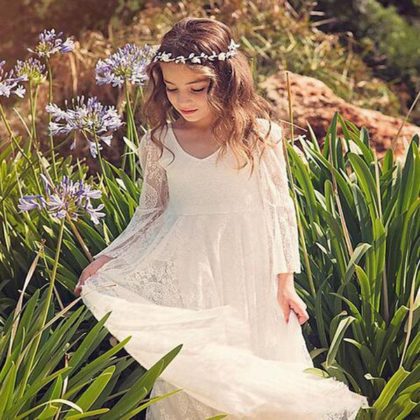 

pageant dresses for girls long sleeve flower girl white lace dresses for toddlers teens kids formal wear birthday party communion dresses, White;red