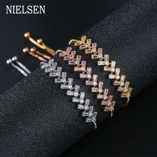 

link, chain trendy silver plated geometric cz bracelets for women wedding bride jewelry adjustable charming bracelet & bangles, Black