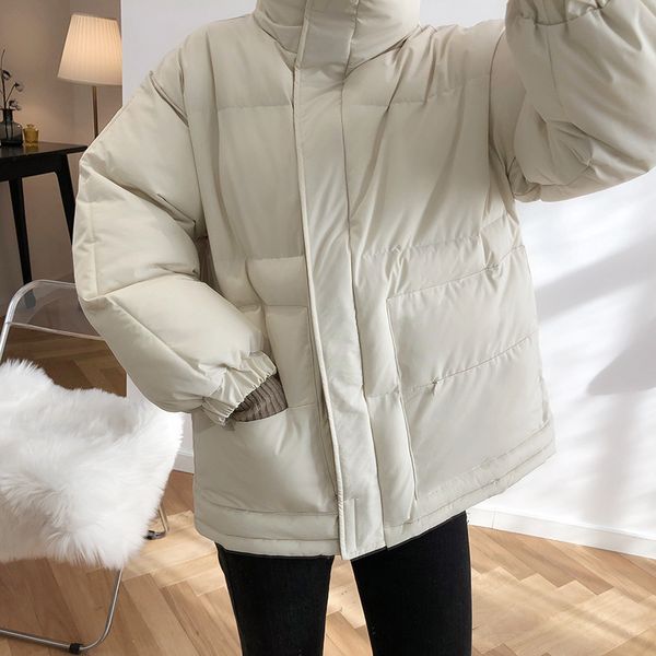 

new style short padded thicken women fashion coloring cotton hatless coat white oversize loose girl jacket lady korean warm, Black