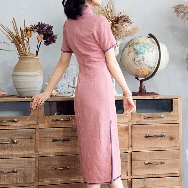 

agent main push have] 2019 summer new style elegant flax dark stripes jacquard cheongsam 90166, Red