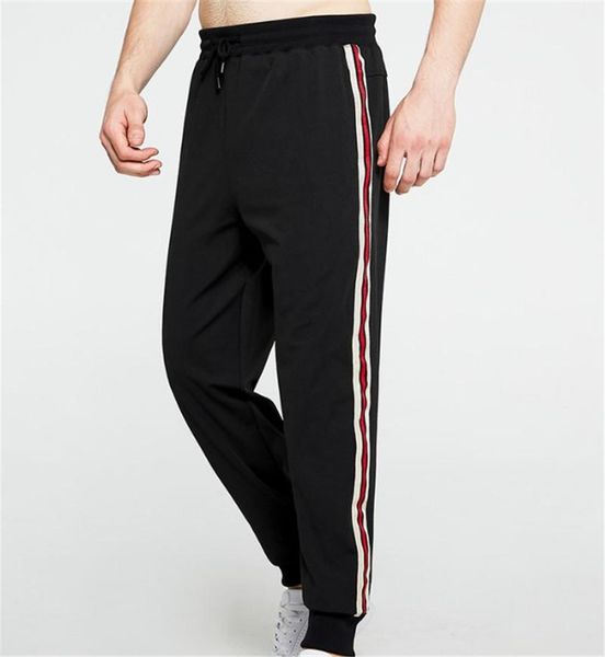 

mens sport mid full length trousers mens casual straight pants fashion pocket patchwork drawstring pants fitness, Black