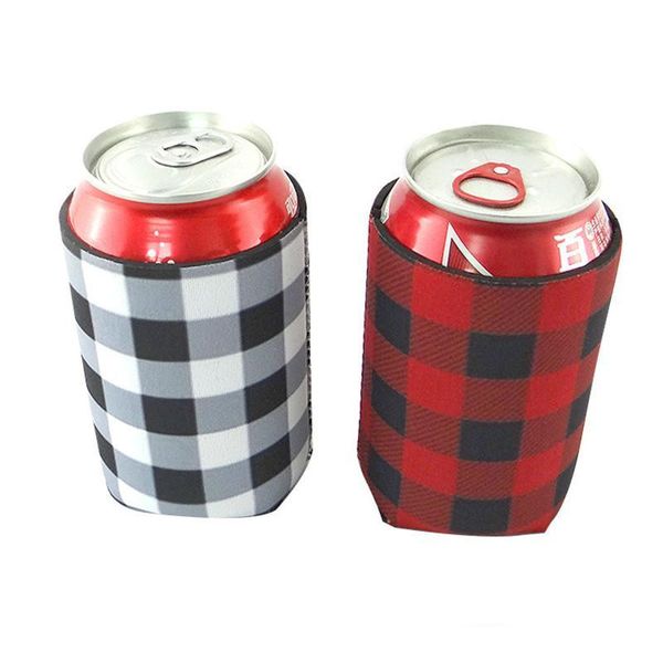 

red buffalo check cooler bag wholesale blanks neoprene black red plaid can covers wedding gift tin wraps