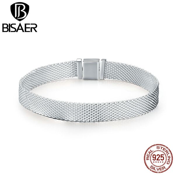 

bisaer 925 sterling silver simple women beads strand bracelets bracelets jewelry pulseira 17cm 19cm ecx001, Golden;silver
