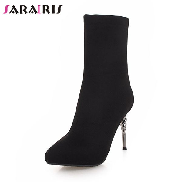 

sarairis new solid zip 10cm high heels black platform shoes for women autumn 2018 casual fashion ankle boots large size 32-43
