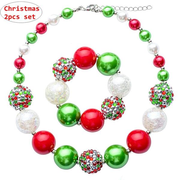 Collana per ragazza di Natale + fascia per capelli Set da 2 pezzi Colore caramella Bambini Perline a bolle Set di collane con ciondoli Regalo