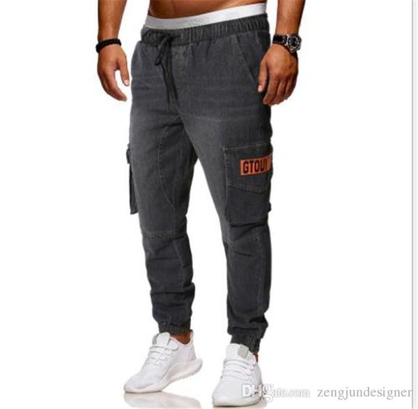 

мужская мода дизайнерские джинсы solid color карман кулиской homme одежда новый летний хип-хоп повседневная одежда, Blue