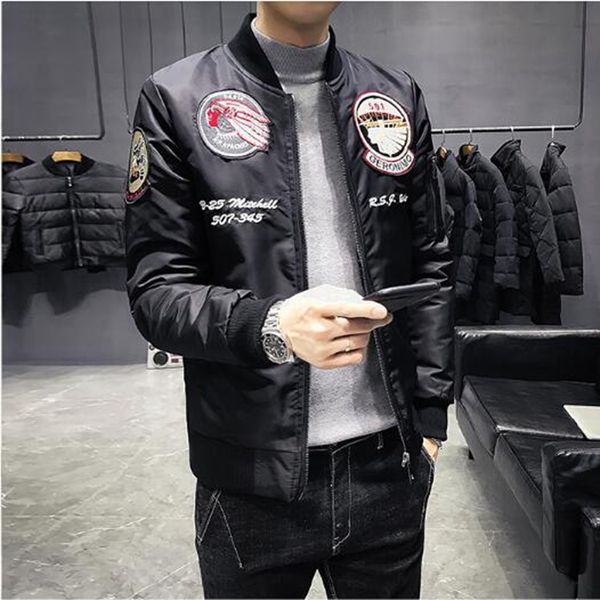 

men's spring autumn new korean boutique personality handsome fashion embroidery graffiti youth cotton-padded jacket baseball jacket / m, Black