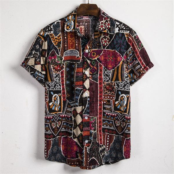

mens designer printed shirts fashion plus size mens shorts sleeve summer ethnic style casual shirts, White;black