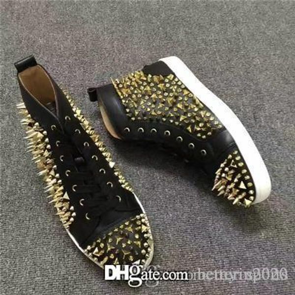 

luxury studs red bottom pik high white genuine leather pik pik spikes sneaker shoes women,men casual shoes outdoor trainer, Black
