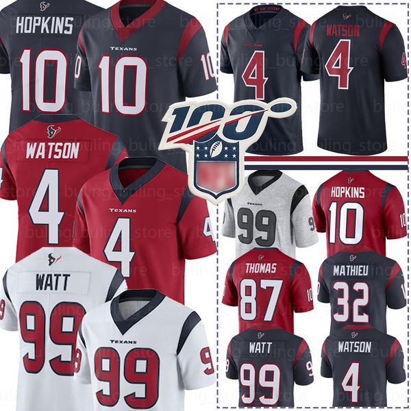 

10 deandre hopkin texan 4 de haun wat on jer ey hou ton 99 j j watt 90 jadeveon clowney 87 thoma 32 mathieu men football jer ey, Black;red