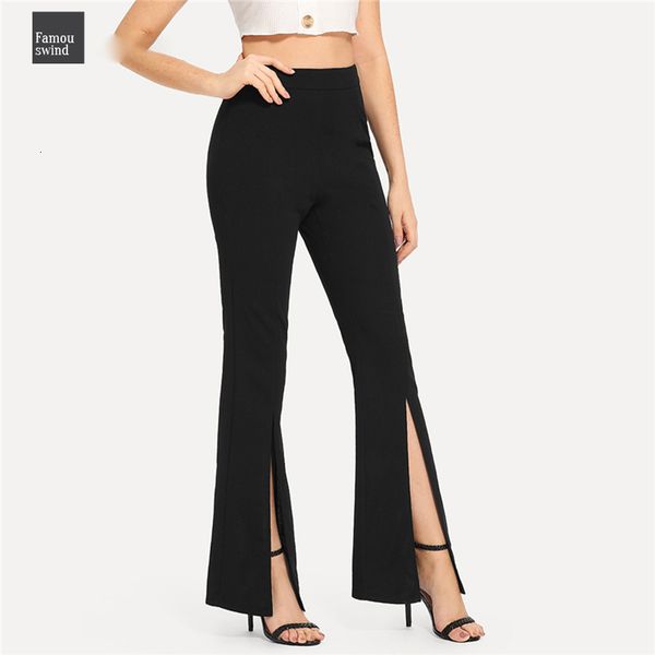 

весна split твердые леггинсы workwear элегантная plain середина талии вскользь гетры женщин фитнес черный осень брюки, Black