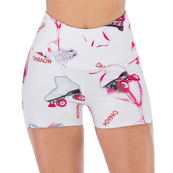 

running shorts summer moving skates printed women high waist skinny yoga sports thickened impervious buwrinkle fitness, Black;blue