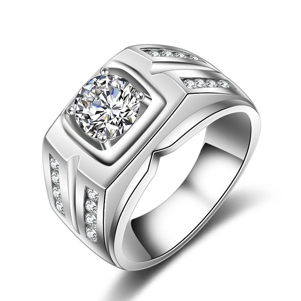 

2019 новый 1.25ct белый позолоченный большой белый камень кольца для мужчин cz ювелирные изделия с бриллиантами обручальные свадебные мужчин, Silver