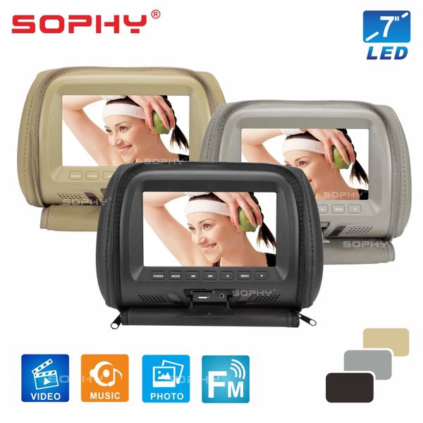

7 inch car headrest monitor tft-led screen pillow monitor with zipper av usb sd mp5 fm speaker three colors sh7048-mp5l