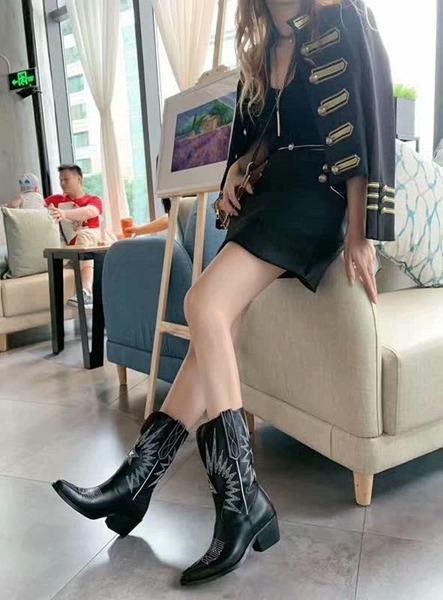 

the latest fashion women's boots high-end luxury leather party lover thick with the middle boots designer shoes 35-40 size, Black