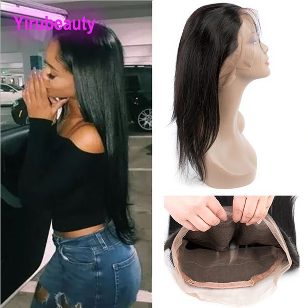 Indian Virgin Hair 360 Lace Frontal With Baby Hair Natural Hairline Pre Plucked Straight Haiir Unprocessed Human Hair 80-100g