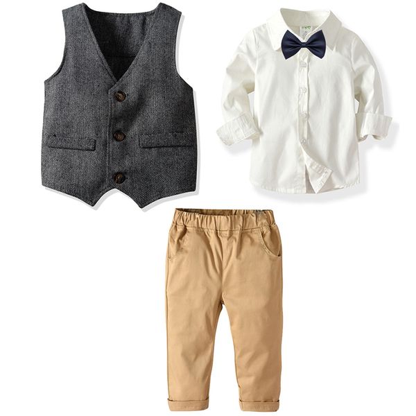 

мальчики одежда новая весна и осень мальчики блейзер джентльменский лацкан в повседневный костюм 3шт джентльмен свадебные костюмы, Blue