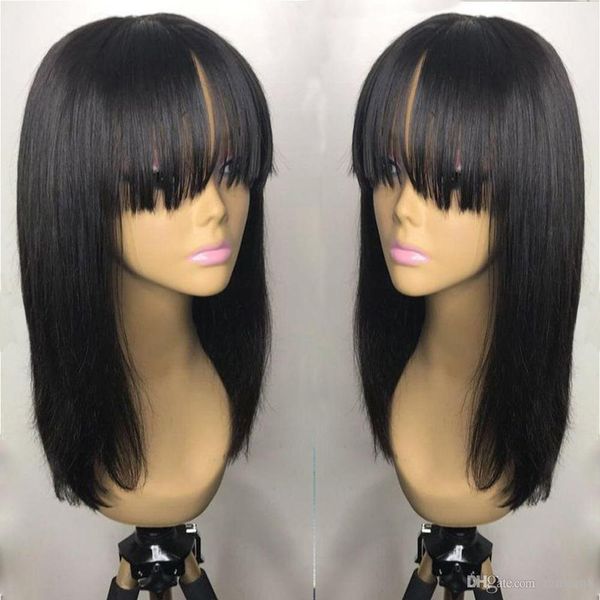 18inch Peruvian Hair Full Fringe Wig Human Hair Glueless 360 Lace