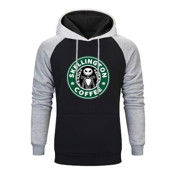 

halloween town the nightmare jack skellington coffee print raglan hoodie cool men autumn hip hop sweatshirt winter streetwear, Black