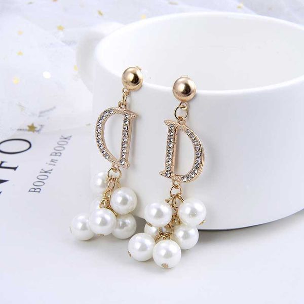 

korean simple cubic zircon double side pearl earring women hiqh quality cubic letters earring jewelry, Golden;silver