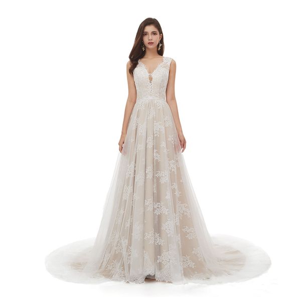 

2020 new lace wedding dresses lace appliques long sleeves wedding dress thigh-high slits mermaid bridal gowns, White