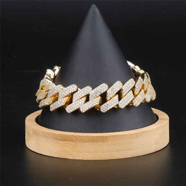 

mens wide bracelet gold silver color 20cm ice out full cz cuban chain bracelet men's hip hop jewelry wholesale, Black