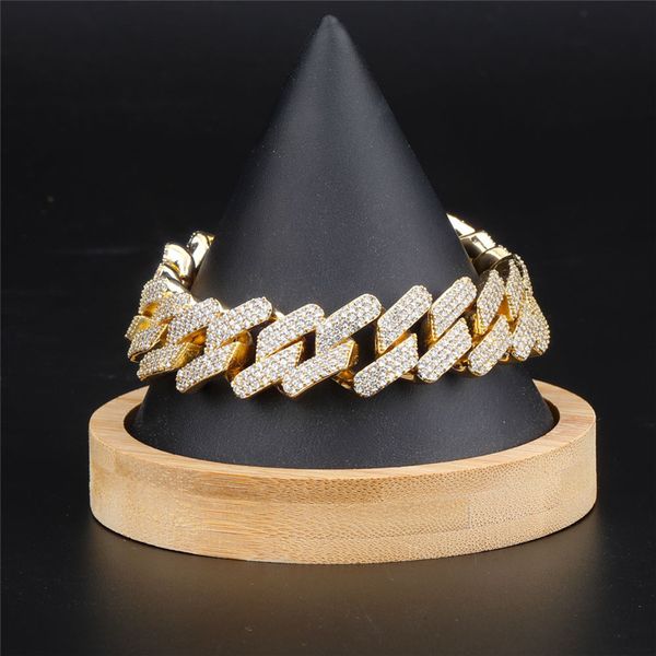 Mens Wide Bracelet Gold Silver Cor 20 centímetros Cadeia Ice Out completa CZ cubana Pulseira Homens Hop Jóias Hip Atacado