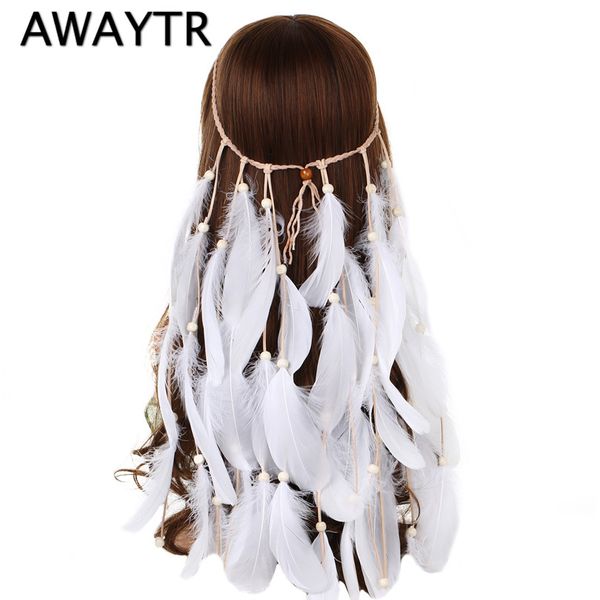 

awaytr boho white red pink feather headband women festival wedding headwear gypsy feather rope crown headdress hair accessories