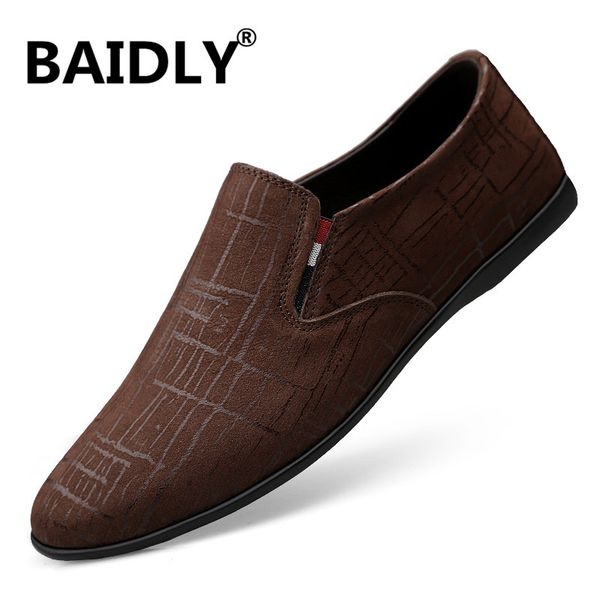 

genuine leather shoes men leather flats design style men shoes loafers slip on walking casual big size, Black