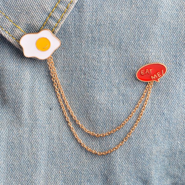 

miss zoe eat me fried egg metal brooch pins with chain diy button pin denim jacket pin badge jewelry gift for kids friends, Gray